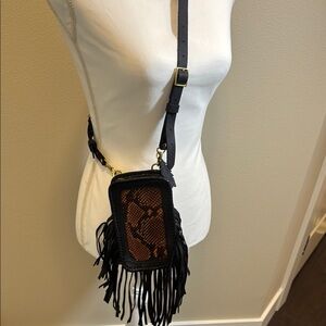 Of the Sun leather Fringe Crossbody Bag in Black and Brown like new